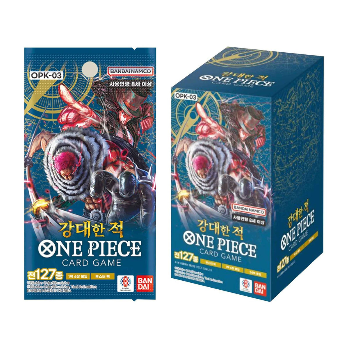 [OPK-03] One Piece TCG: Pillars of Strength Booster Box (Korean) - box and pack